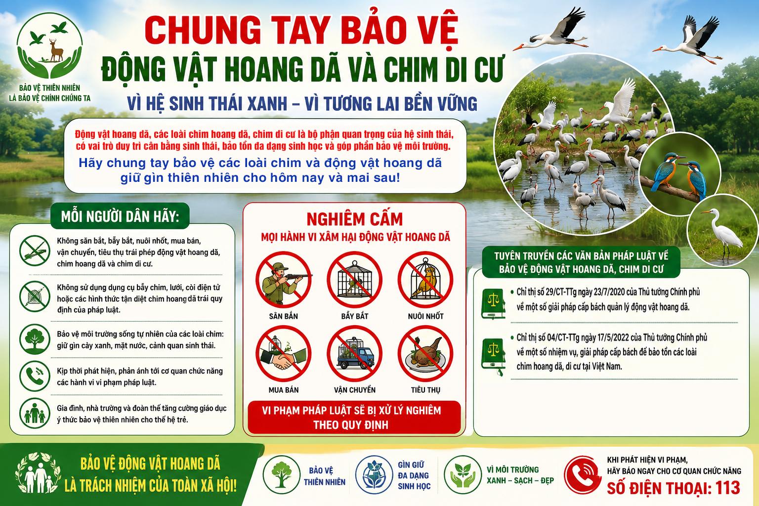 Tuyên truyền về bảo vệ động vật hoang dã, chim di cư và nguồn lợi thủy sản