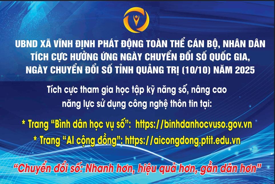UBND XÃ VĨNH ĐỊNH PHÁT ĐỘNG TOÀN THỂ CÁN BỘ, NHÂN DÂN HƯỞNG ỨNG NGÀY CHUYỂN ĐỔI SỐ QUỐC GIA, NGÀY...